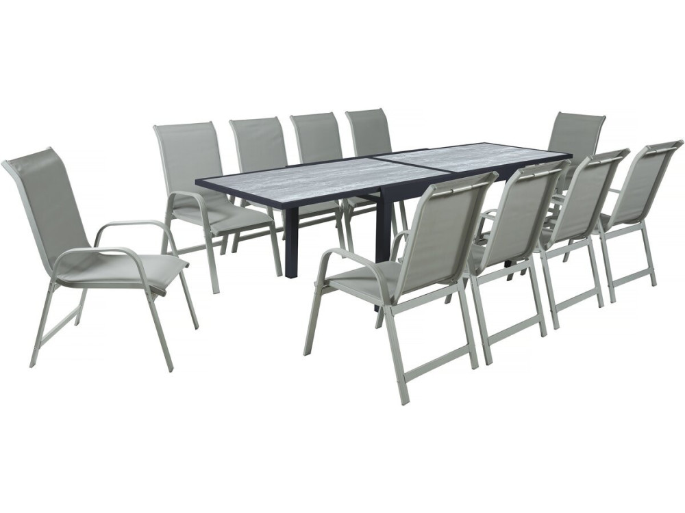Mesa y sillas de jardín "Lagos" de aluminio extensible - 140/280 x 90 x 76 cm - Asientos 10 - Gris claro