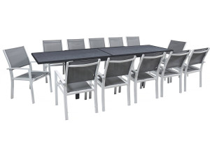 Conjunto de jardín extensible «Lagos» - 200/320 x 105 x 76 cm - 12 plazas - Gris oscuro