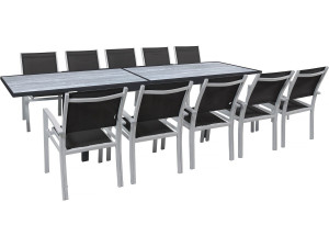 Conjunto de jardín extensible «Lagos» - Mesa extensible 200/320 x 105 x 76 cm - 10 sillas - Negro