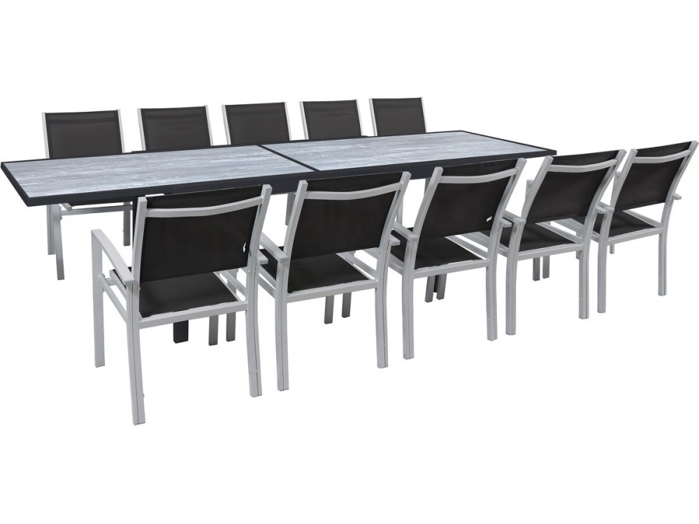 Conjunto de jardín extensible «Lagos» - Mesa extensible 200/320 x 105 x 76 cm - 10 sillas - Negro