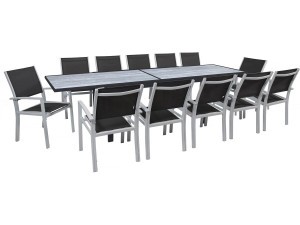 Conjunto de jardín extensible «Lagos» - Mesa extensible 200/320 x 105 x 76 cm - 12 sillas - Negro