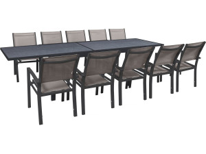 Conjunto de muebles de jardín extensible "Lagos" - 200/320 x 105 x 76 cm - 10 sillas - Topo