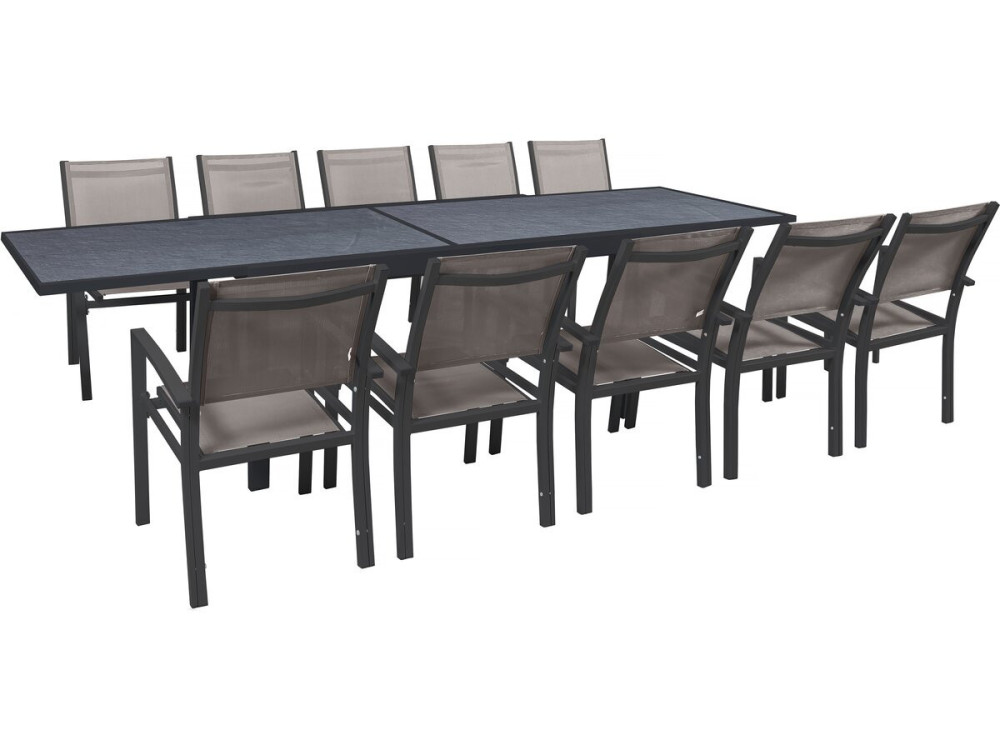 Conjunto de muebles de jardín extensible "Lagos" - 200/320 x 105 x 76 cm - 10 sillas - Topo