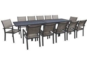 Conjunto de jardín extensible «Lagos» - 200/320 x 105 x 76 cm - 12 sillas - Gris topo