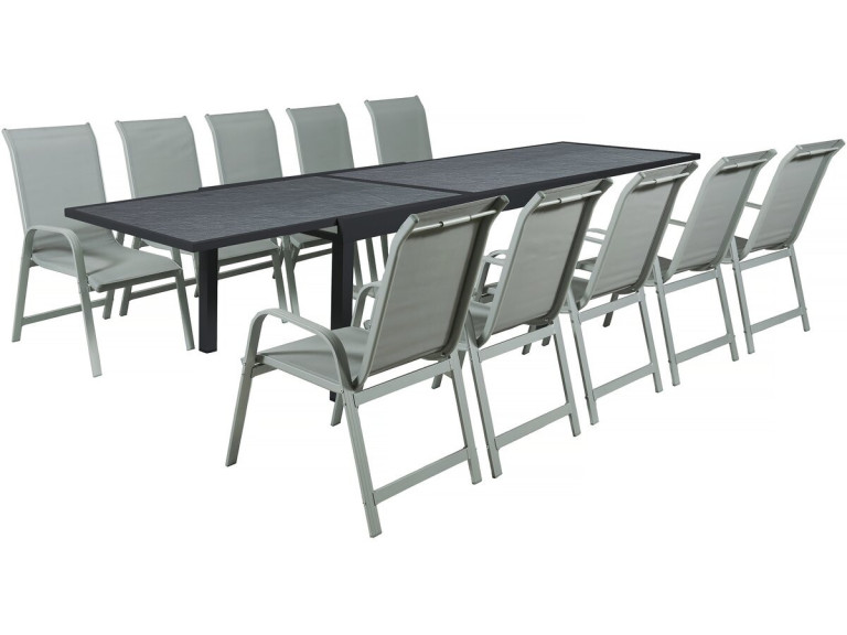 Conjunto de comedor de jardín "Lagos" - 200/320 x 105 x 76 cm - 10 sillas - Gris claro