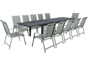 Conjunto de comedor de jardín "Lagos" - 200/320 x 105 x 76 cm - 12 sillas - Gris claro