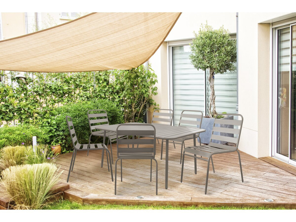 Conjunto de muebles de jardín metálicos "Bilbao" - 6 plazas - Taupe