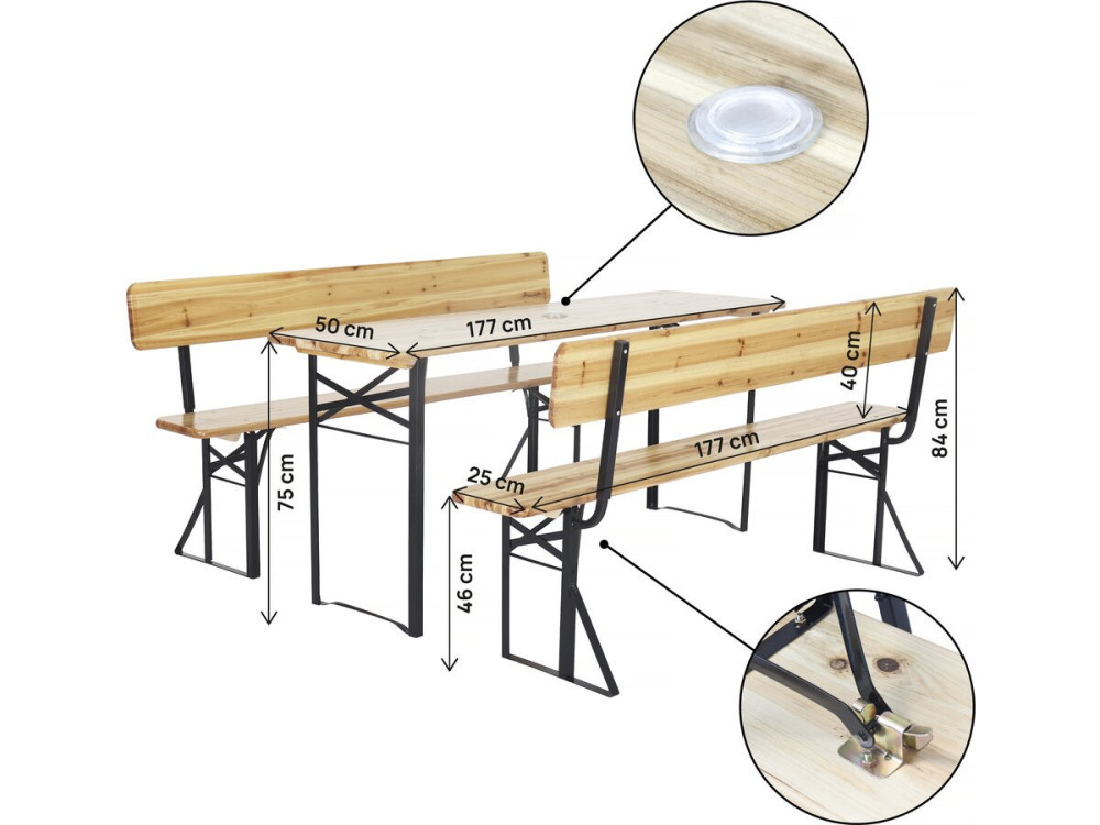 Juego de brasserie de madera para jardín "Lisboa" con respaldo - 180 cm - Marrón