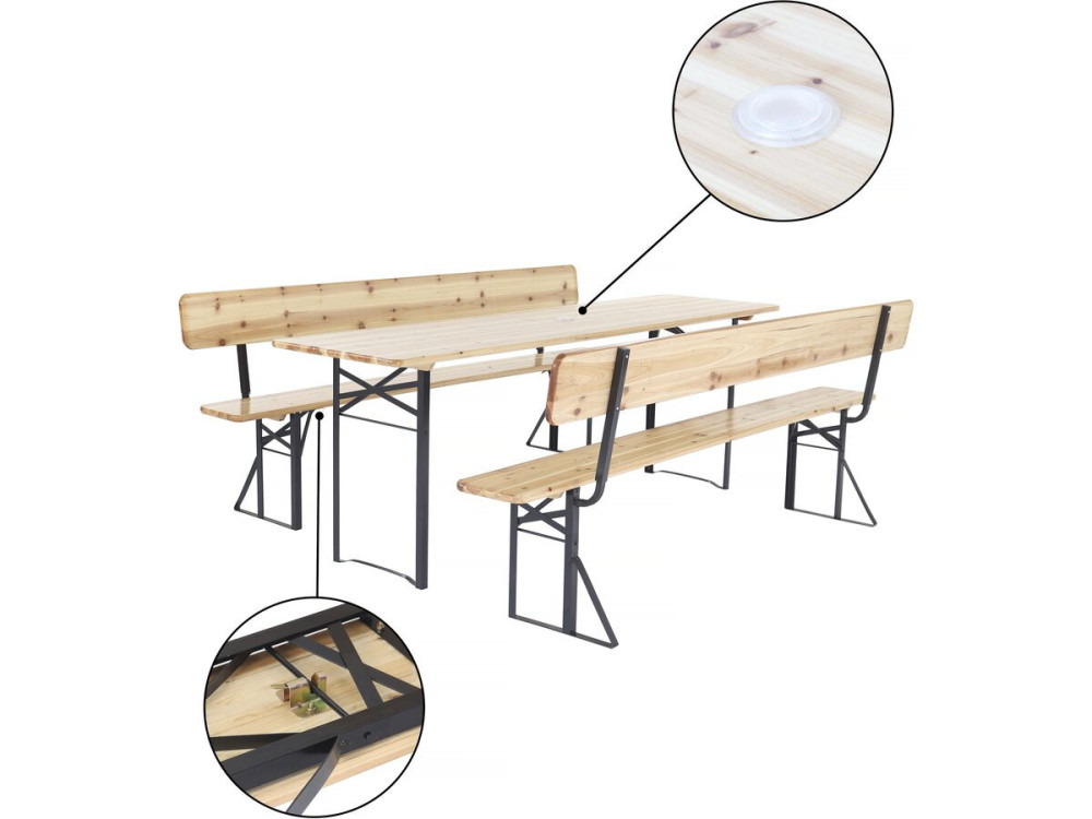 Conjunto de muebles de jardín de madera "Lisboa" con respaldo - 220 cm - Marrón