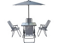 Mesa y sillas de jardín de metal "Convivia" con parasol - 6 plazas - Gris antracita - Gris topo