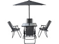 Mesa y sillas de jardín de metal "Convivia" con parasol - 6 plazas - Gris antracita - Negro