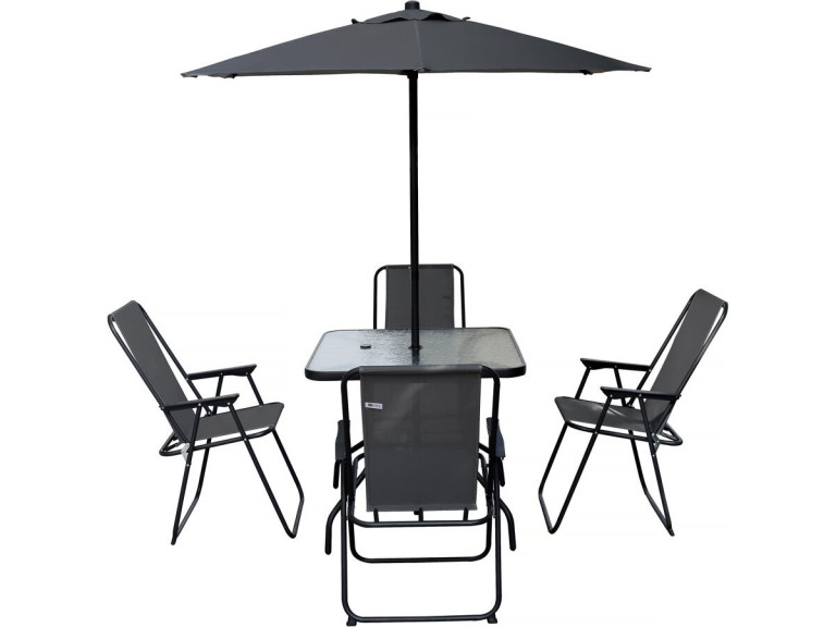 Mesa y sillas de jardín de metal "Convivia" con parasol - 4 plazas - Gris antracita