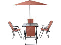Mesa y sillas de jardín de metal "Convivia" con parasol - 6 plazas - Gris antracita - Marron