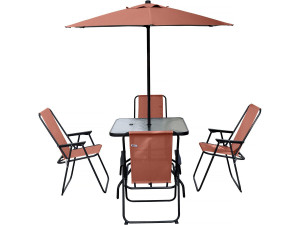 Mesa y sillas de jardín de metal "Convivia" con parasol - 4 plazas - Terracota