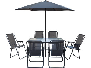 Mesa y sillas de jardín de metal "Convivia" con parasol - 6 plazas - Gris antracita