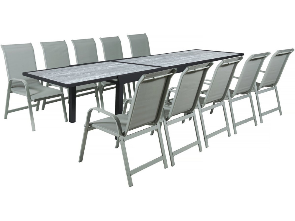Mesa y sillas de jardín "Lagos" de aluminio extensible - 200/320 x 105 x 76 cm - Topo - 10 plazas