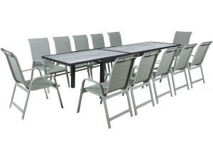 Mesa y sillas de jardín "Lagos" de aluminio extensible - 200/320 x 105 x 76 cm - Topo - 12 plazas