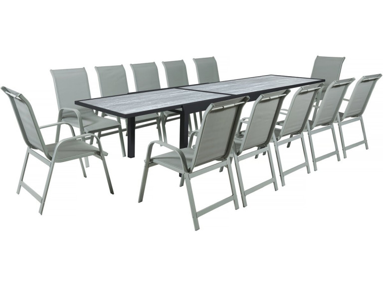 Mesa y sillas de jardín "Lagos" de aluminio extensible - 200/320 x 105 x 76 cm - Topo - 12 plazas