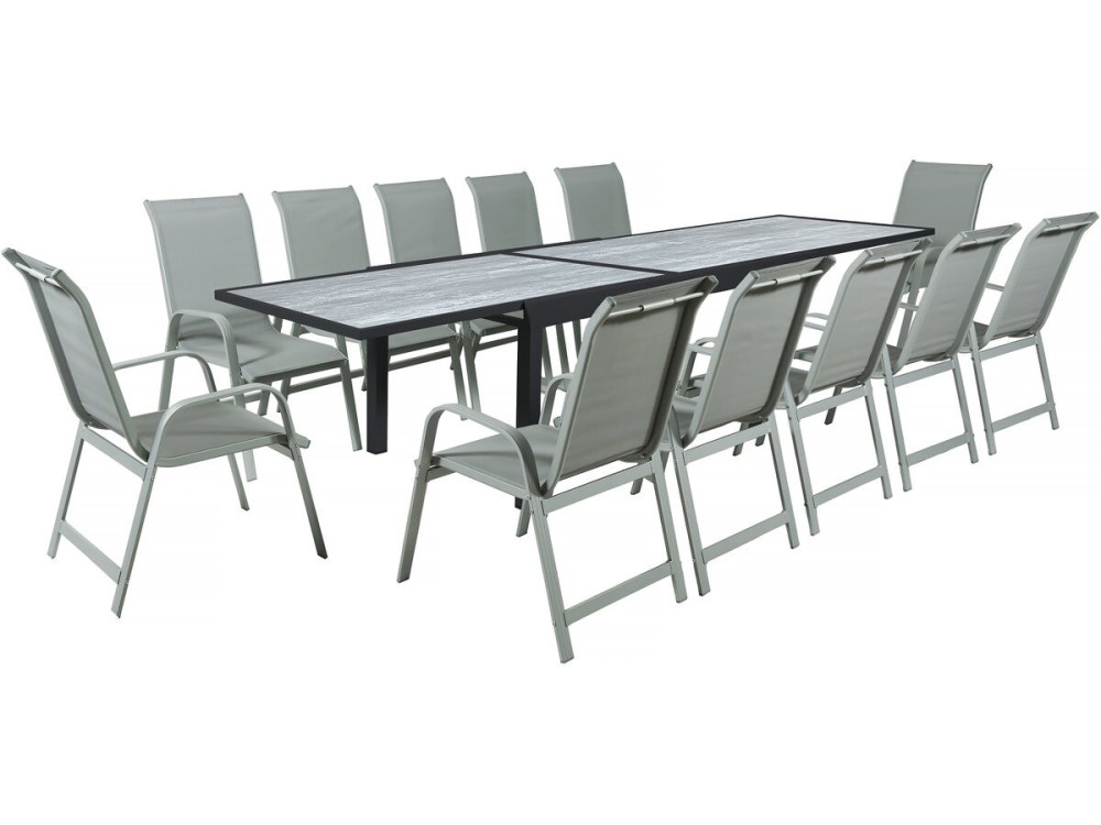Mesa y sillas de jardín "Lagos" de aluminio extensible - 200/320 x 105 x 76 cm - Topo - 12 plazas