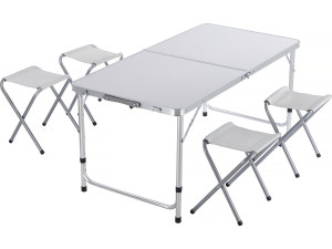 Lote de mesa de camping y 4 taburetes plegables - 125 x 60 cm - Blanco