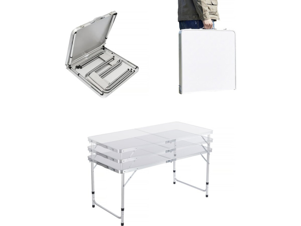 Lote de mesa de camping y 4 taburetes plegables - 125 x 60 cm - Blanco