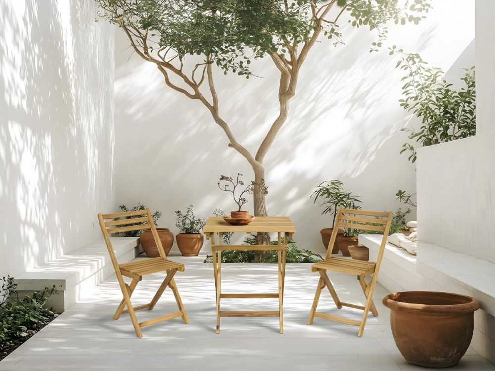 Conjunto de mesa y sillas de jardín de madera "Aldo" - 2 plazas - Marrón