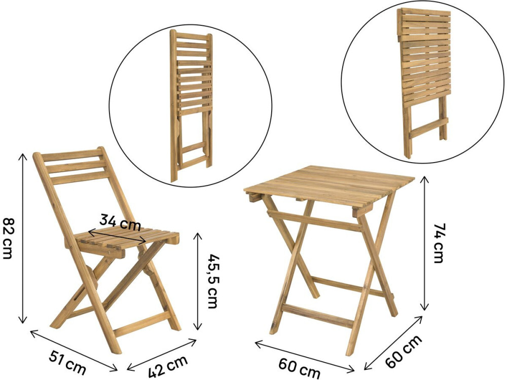 Conjunto de mesa y sillas de jardín de madera "Aldo" - 2 plazas - Marrón
