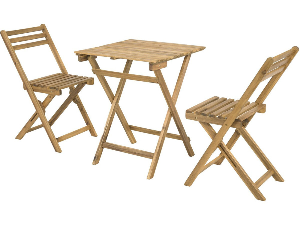 Conjunto de mesa y sillas de jardín de madera "Aldo" - 2 plazas - Marrón