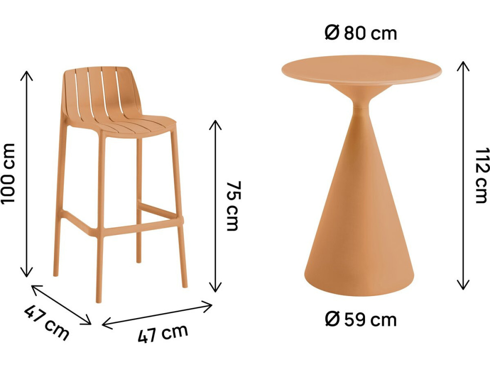 Mesa bistro apilable "Vaena" y sillas altas - 2 plazas - Naranja