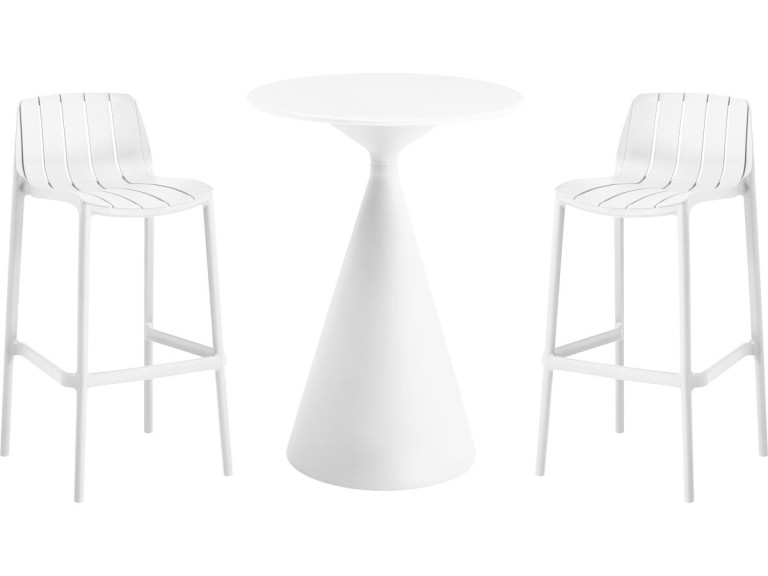 Mesa bistro apilable "Vaena" y sillas altas - 2 plazas - Blanco