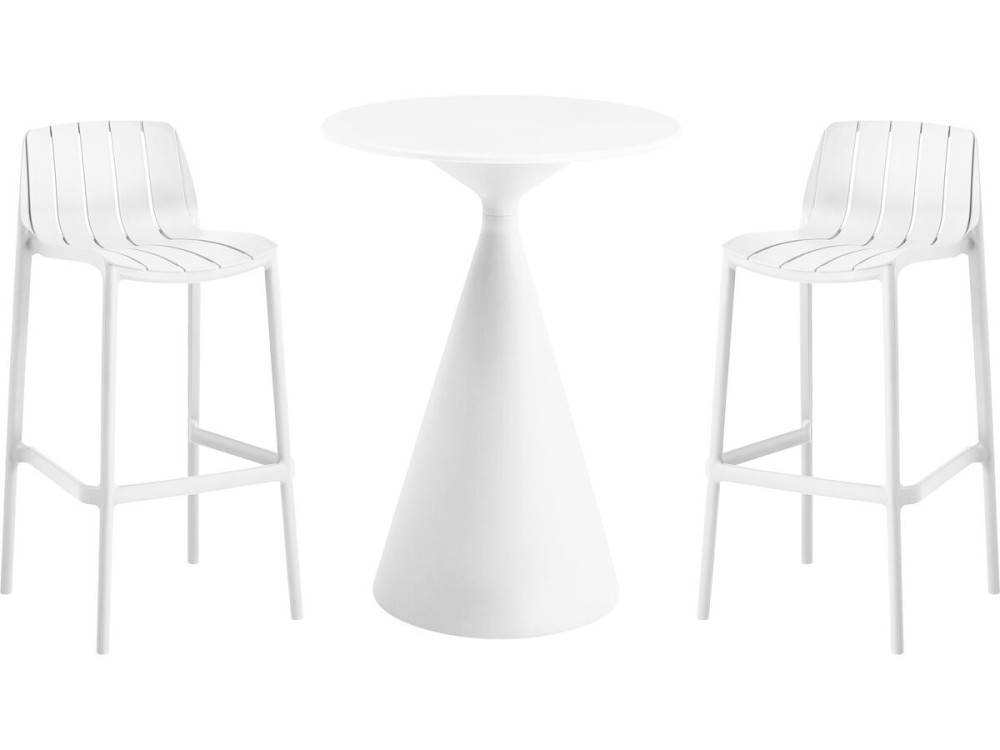 Mesa bistro apilable "Vaena" y sillas altas - 2 plazas - Blanco