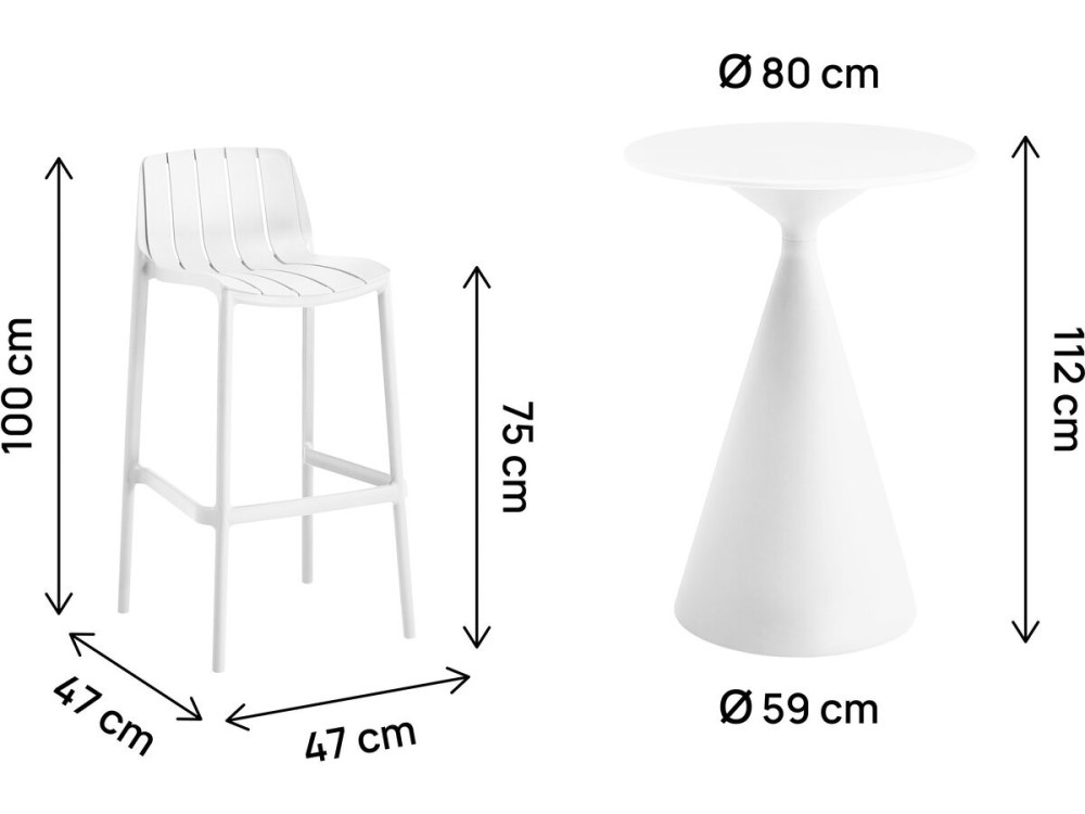 Mesa bistro apilable "Vaena" y sillas altas - 2 plazas - Blanco