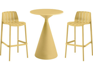 Mesa bistro apilable "Vaena" y sillas altas - 2 plazas - Amarillo