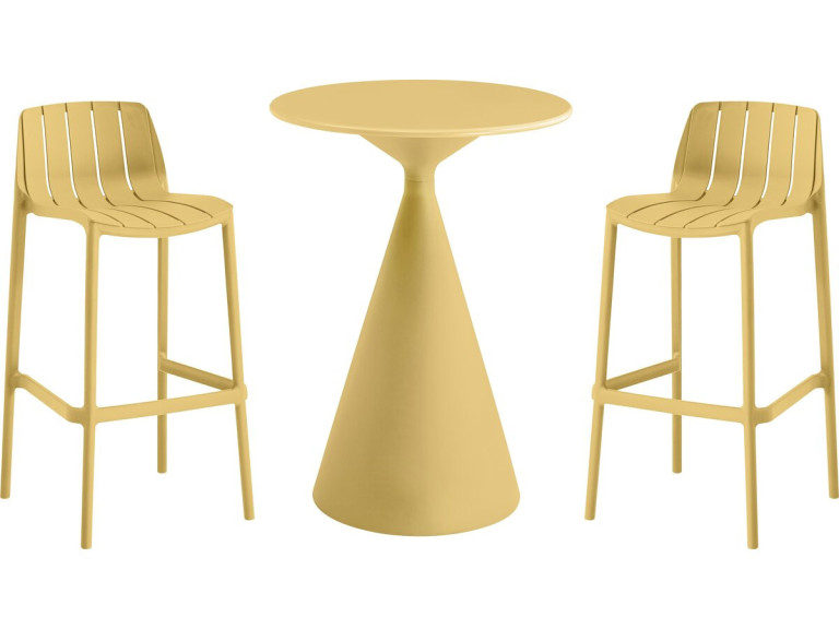 Mesa bistro apilable "Vaena" y sillas altas - 2 plazas - Amarillo