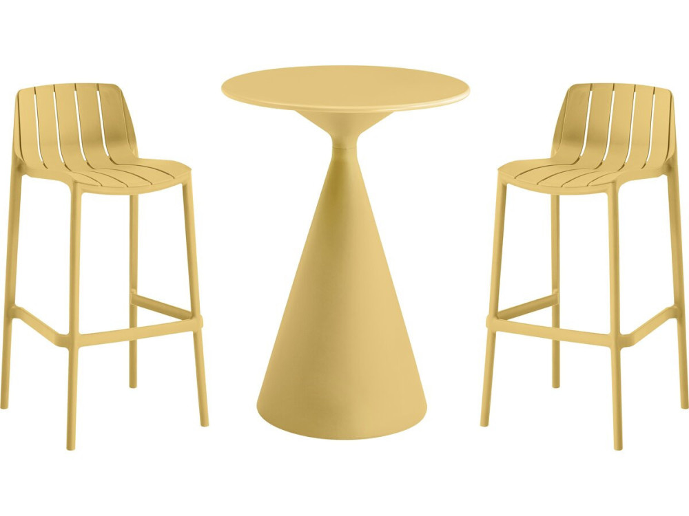 Mesa bistro apilable "Vaena" y sillas altas - 2 plazas - Amarillo