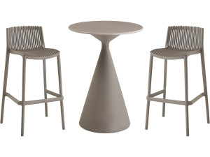 Mesa y sillas altas de jardín apilables "Néora" - 2 plazas - Taupe