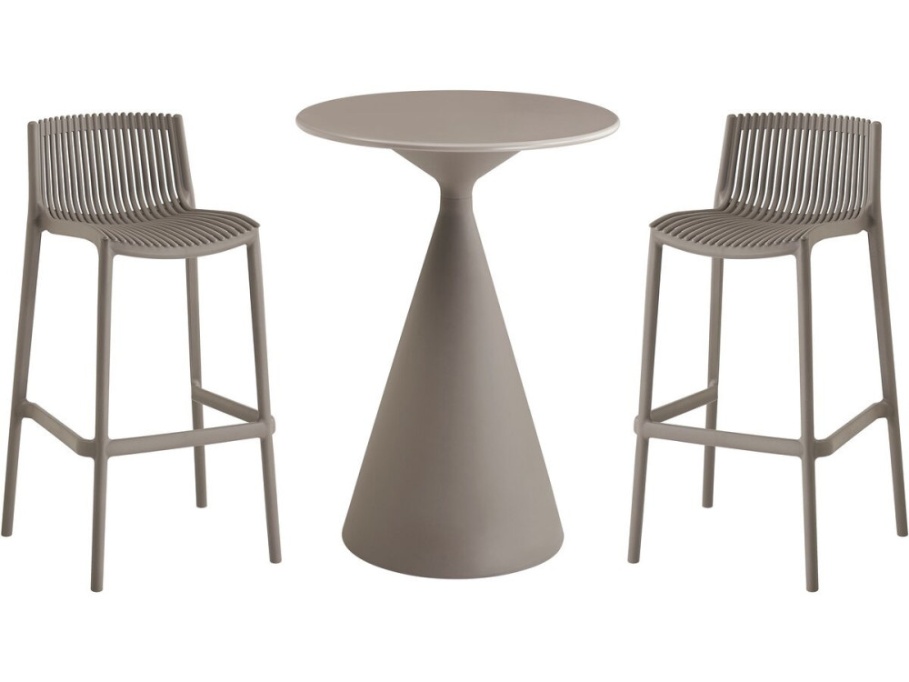Mesa y sillas altas de jardín apilables "Néora" - 2 plazas - Taupe