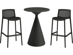 Mesa de jardín bistro apilable "Néora" y sillas altas - 2 plazas - Negro