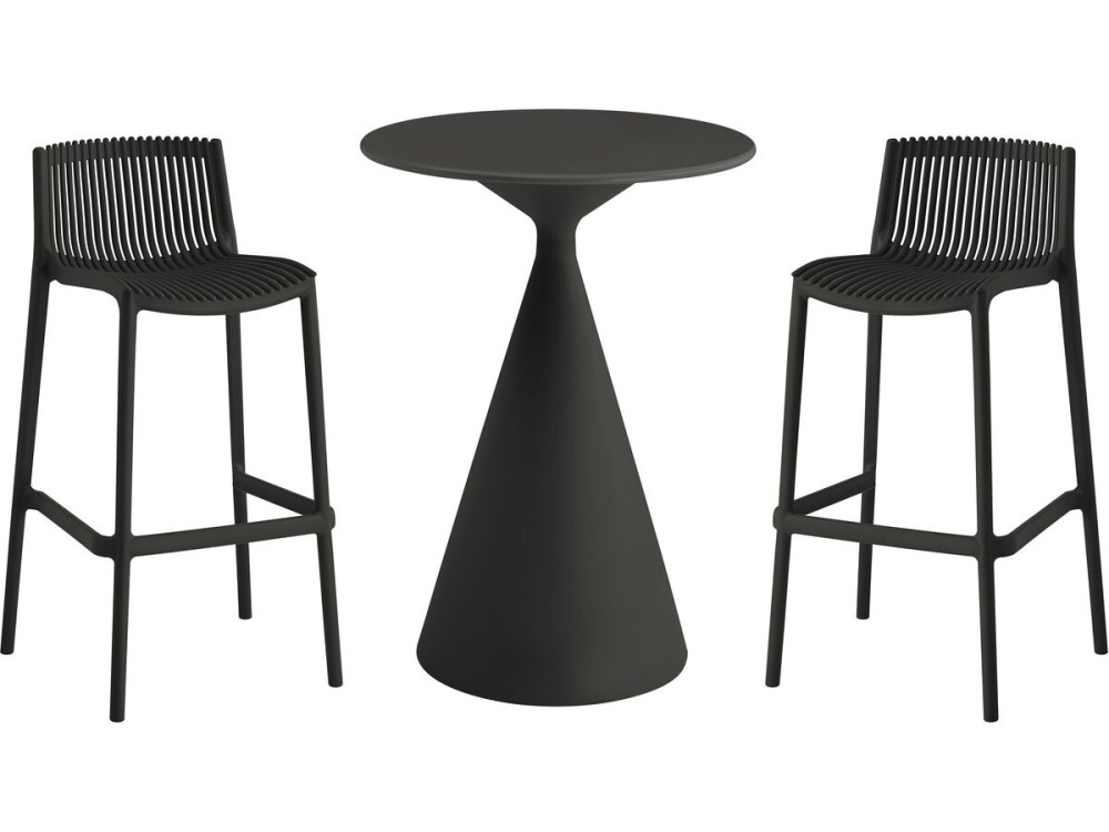 Mesa de jardín bistro apilable "Néora" y sillas altas - 2 plazas - Negro