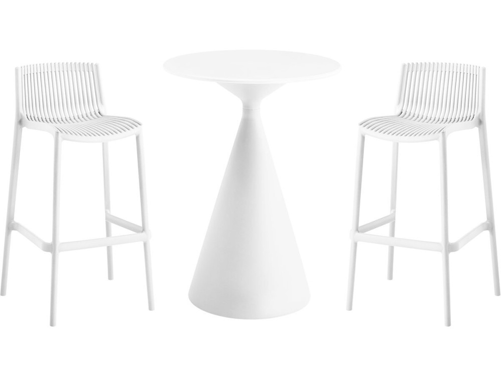 Mesa de jardín bistro apilable "Néora" y sillas altas - 2 plazas - Blanco