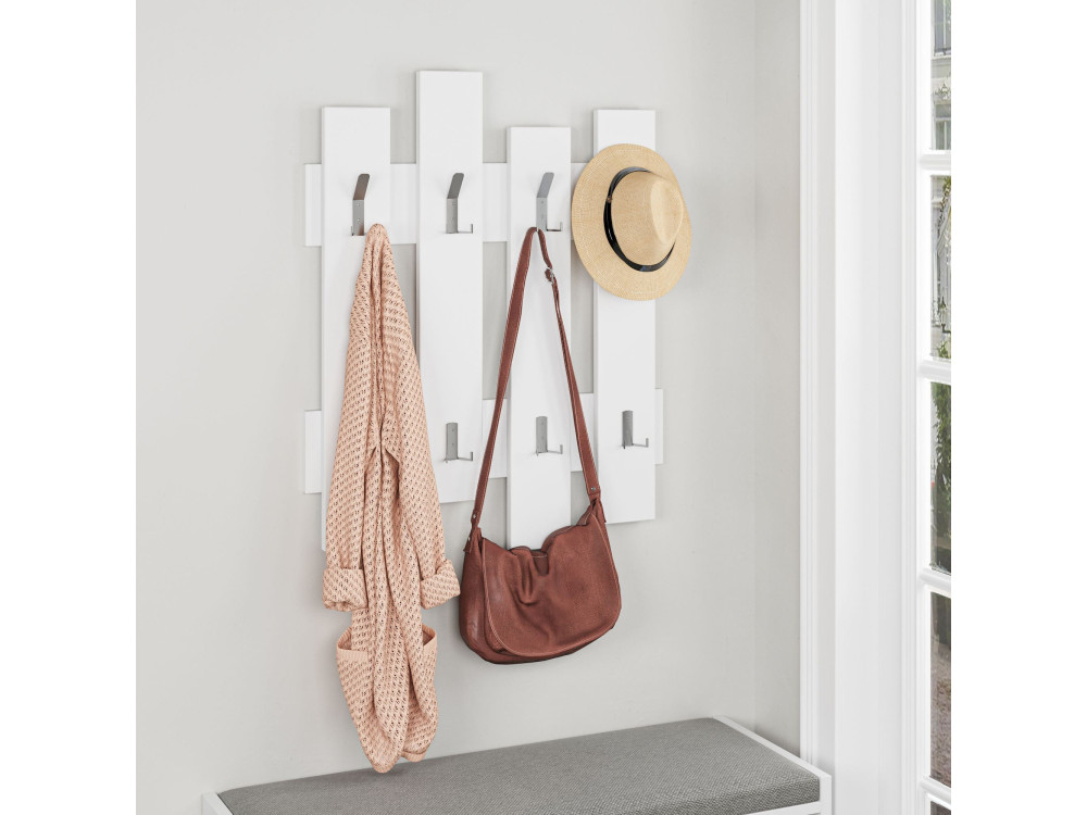 Perchero de pared de madera "Wave" - 64 x 4 x 79 cm - Blanco