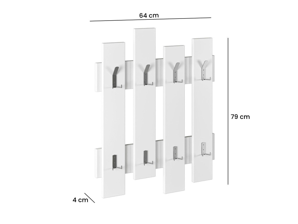 Perchero de pared de madera "Wave" - 64 x 4 x 79 cm - Blanco