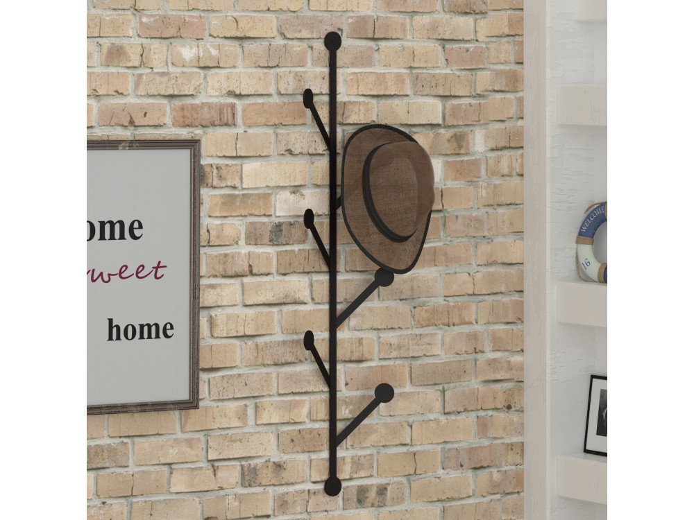 Perchero de pared metálico "Ponpon" - 22 x 5 x 94 cm - Negro