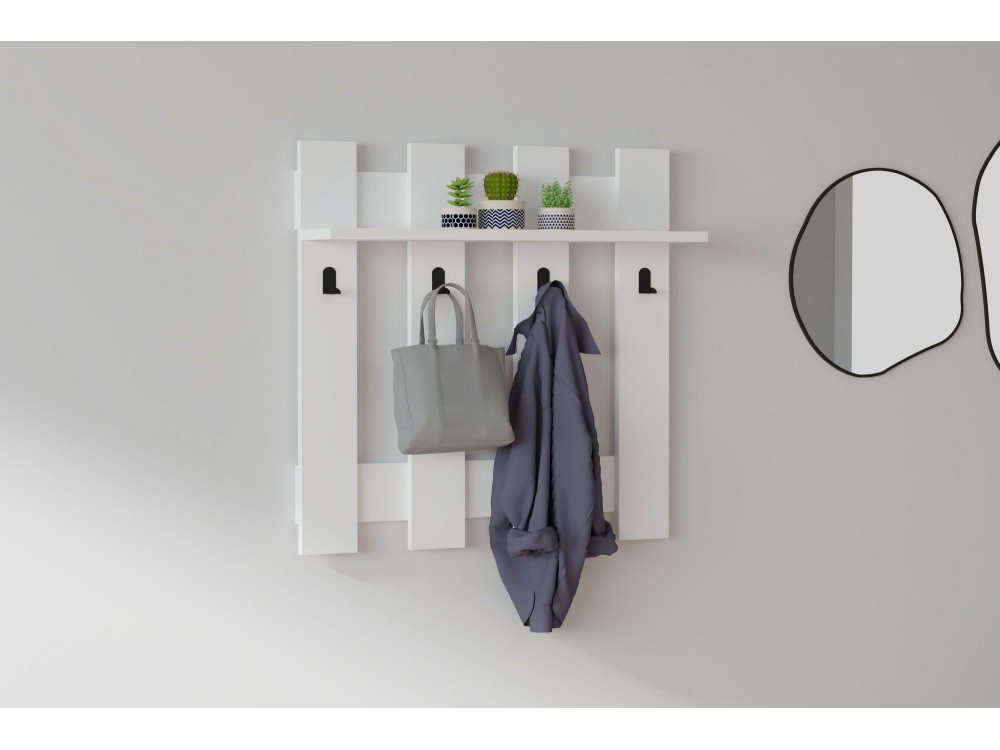 Perchero de pared de madera "Carina" - 70 x 14 x 70 cm - Blanco