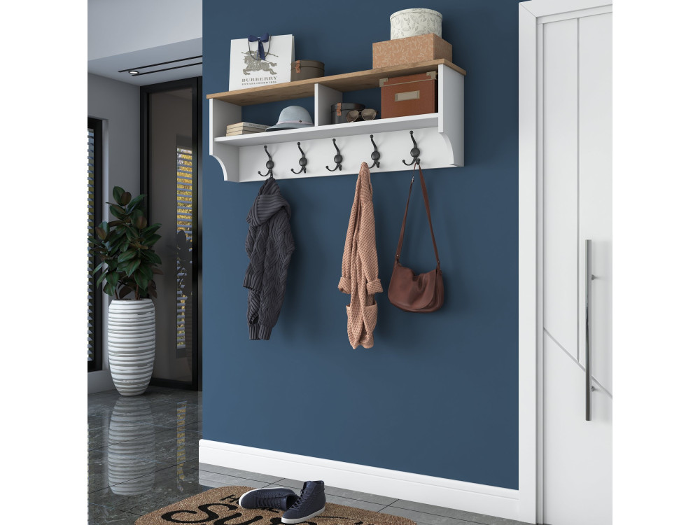Perchero de madera "Pino" - 120 x 22 x 37 cm - Blanco