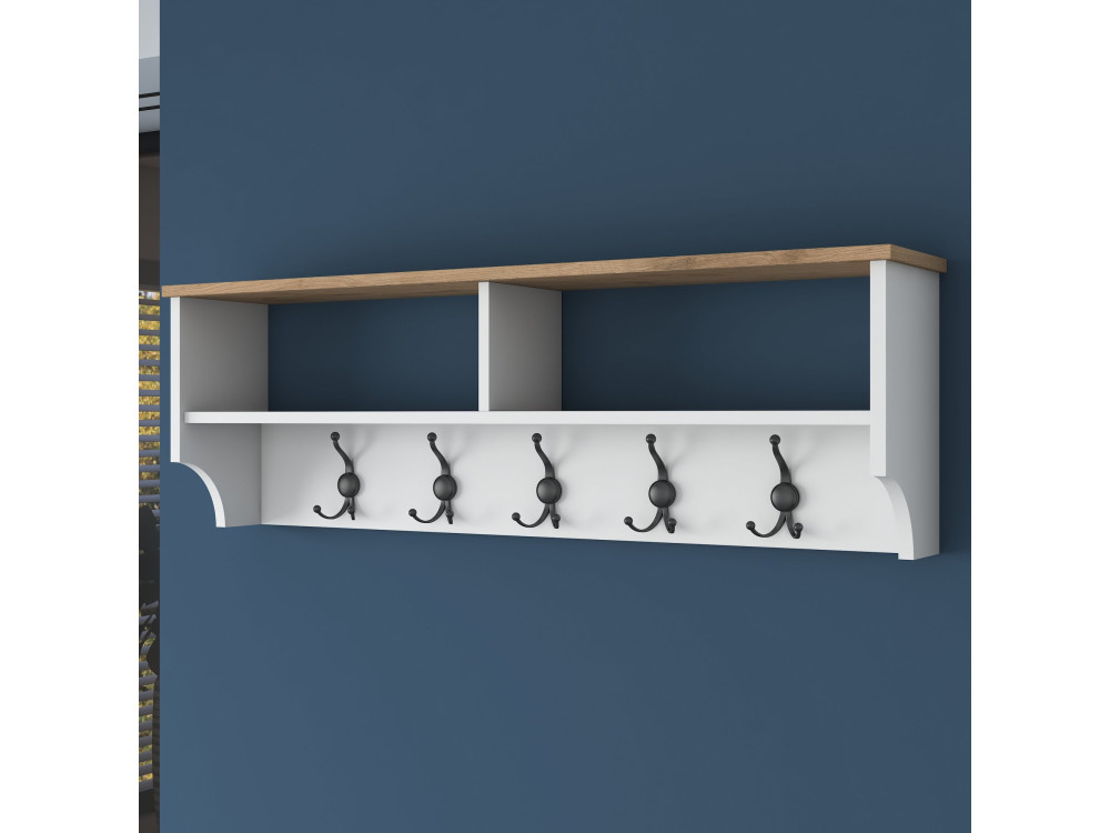 Perchero de madera "Pino" - 120 x 22 x 37 cm - Blanco