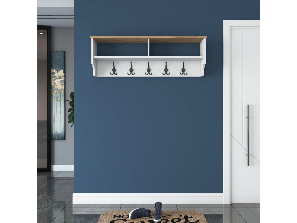 Perchero de madera "Pino" - 120 x 22 x 37 cm - Blanco