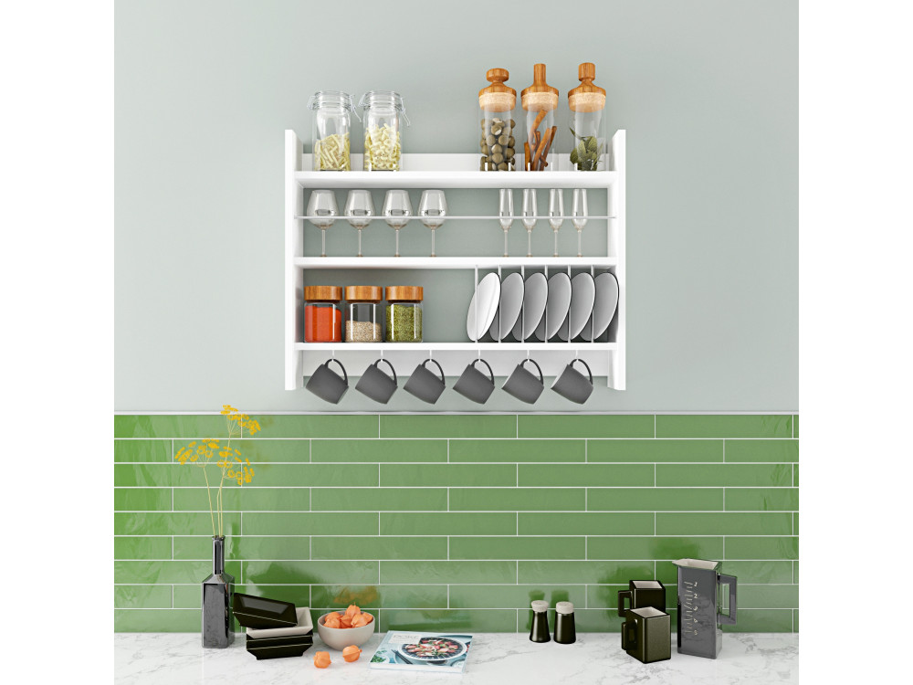 Estante de cocina de madera "Kolin" - 85 x 13 x 65 cm - Blanco