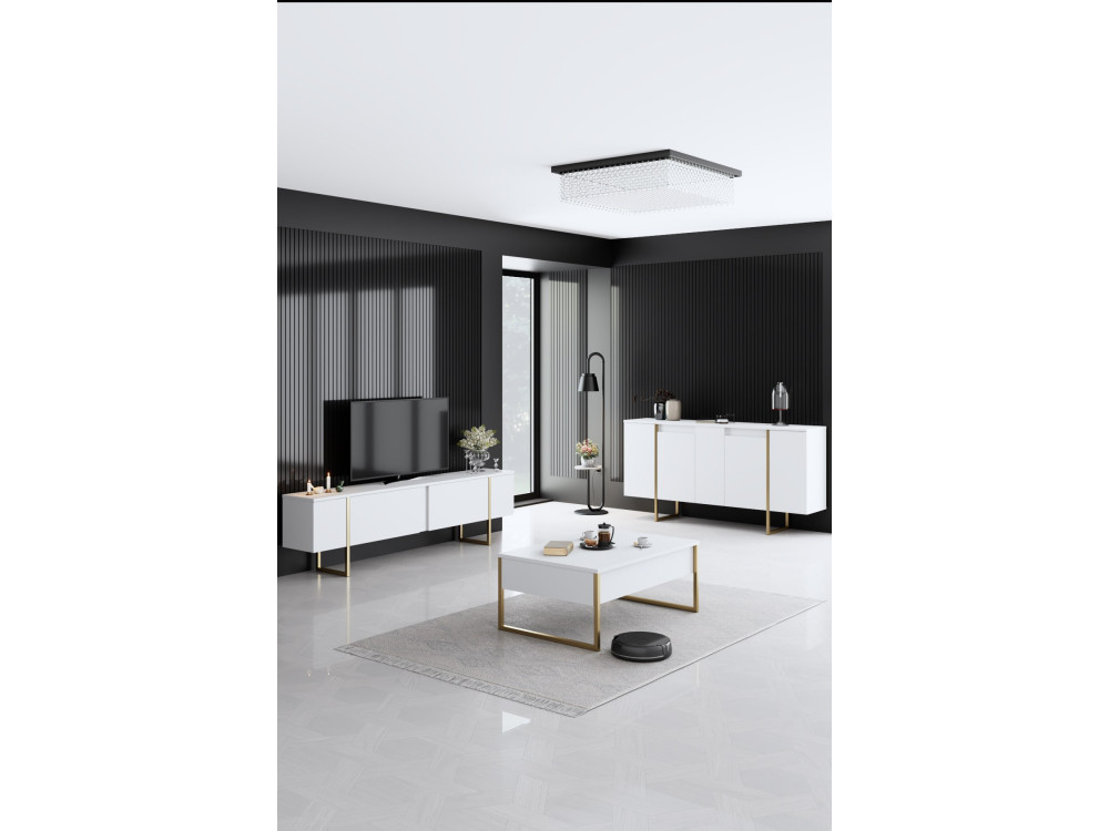 Conjunto de muebles de salón de madera "Luxe" - 160 x 35 x 80 cm - Blanco