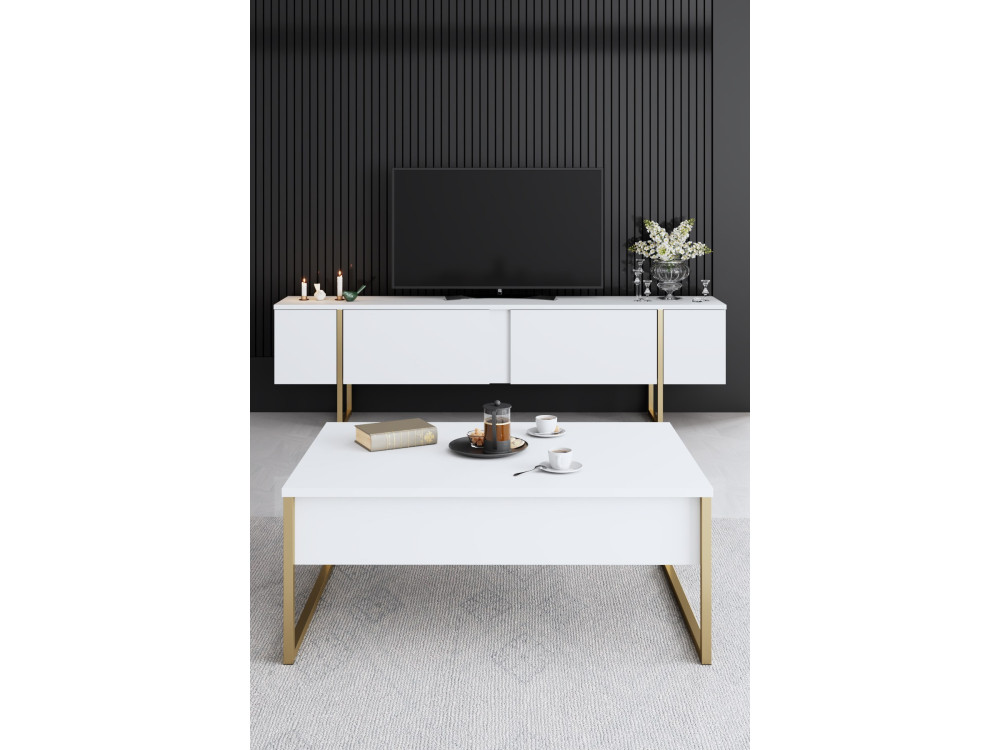 Conjunto de muebles de salón de madera "Luxe" - 160 x 35 x 80 cm - Blanco